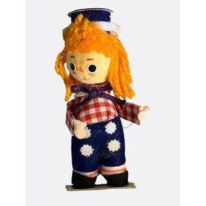 Vintage Rag Doll Figurine With Orange Yarn Hair and Gingham Outfit Made In Japan